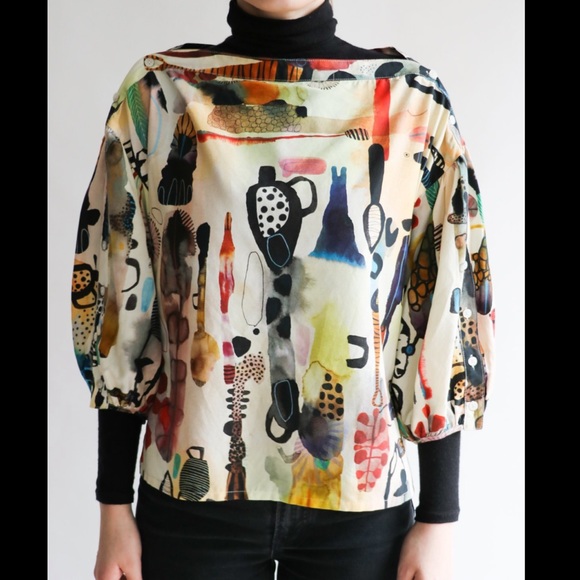 Rachel Comey Tops - RACHEL COMEY COTTON-BLEND BLOUSE WATERCOLOR PRINT